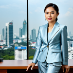 **

A professional Thai businesswoman in a modest, elegant silk suit, standing in a modern office overlooking the Bangkok skyline, fully clothed, appropriate attire, safe for work, perfect anatomy, natural proportions, professional photography, high quality, family-friendly. The office features traditional Thai art accents.

**